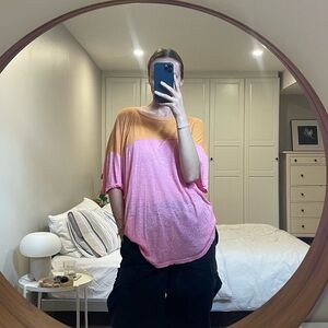Aritzia Le Fou Pink & Orange Colourblock Linen T-Shirt